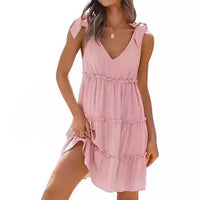 Women's Sleeveless V-neck Flounce Dress