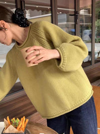 Solid Color Idle Style Pullover Knitted Sweater