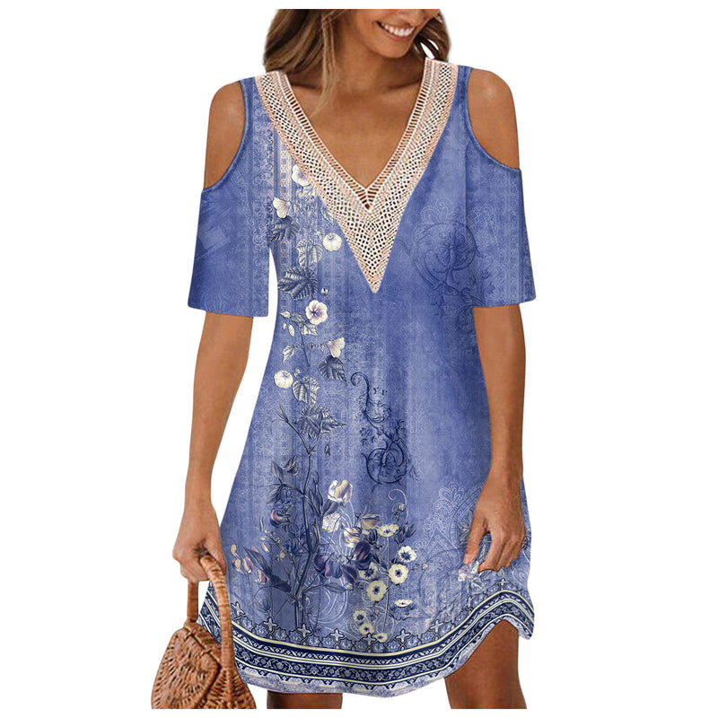 Women's Printing Off-the-shoulder V-neck Dress