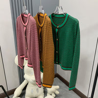 Autumn And Winter New Elegant Classic Style Round Neck Short Long-sleeved Knitted Cardigan Women's Sweater Coat