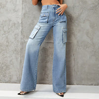 Women's Clothing High Waist Work Clothes Slimming Denim Trousers