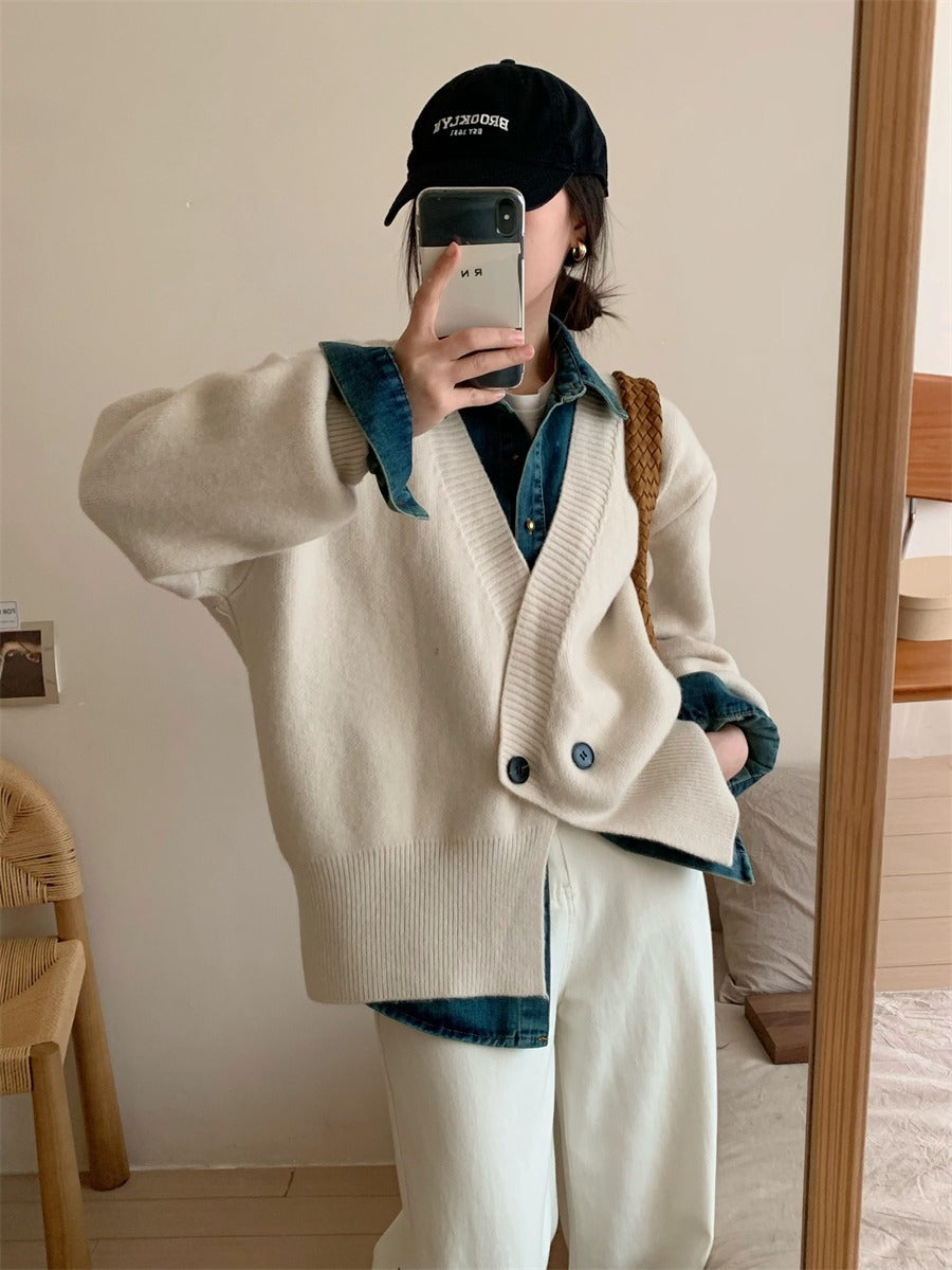 Knitted Cardigan Korean Style Solid Color Loose And Simple Knitwear Idle Style Women's Coat