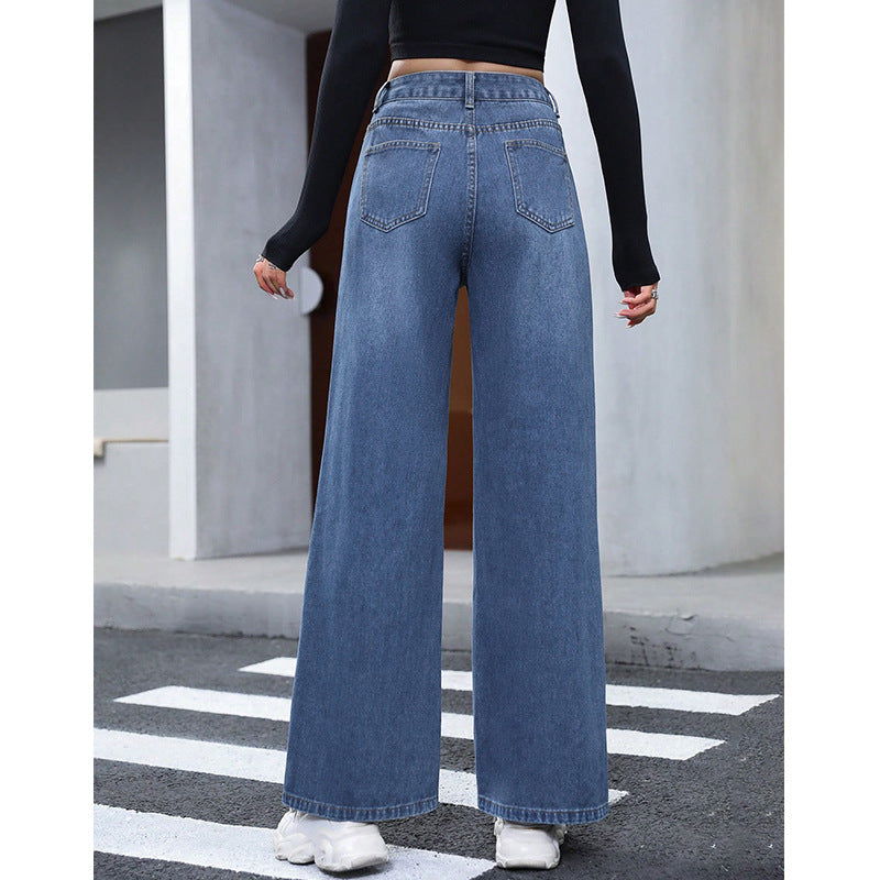 Women's Straight Loose High Waist Denim Trousers