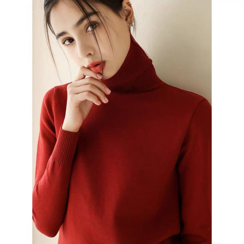 Women's Fashion Loose And Slimming Turtleneck Long Sleeve Knitted Bottoming Shirt Knitwear