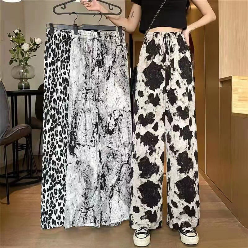 Tie-dyed Ice Silk Ink Painting Wide-leg Pants For Women Summer