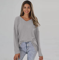 Women's Loose V-neck Plus Size Street Knitted Bottoming Shirt