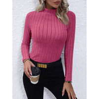 Women's Fashion Long Sleeve Solid Color Mid-collar Knitted Top