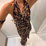 Leopard Print Printed Lace Up Wooden Ear Vest Suit