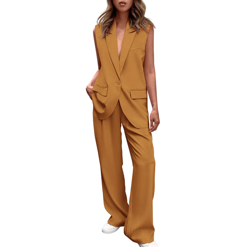 Women's Fashion Sleeveless Small Suit Straight-leg Trousers Suit