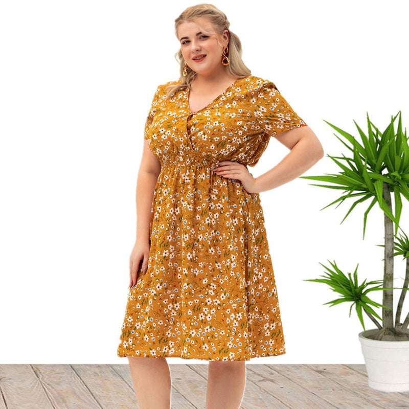 Plus Size Women's Short-sleeved Printed Dress