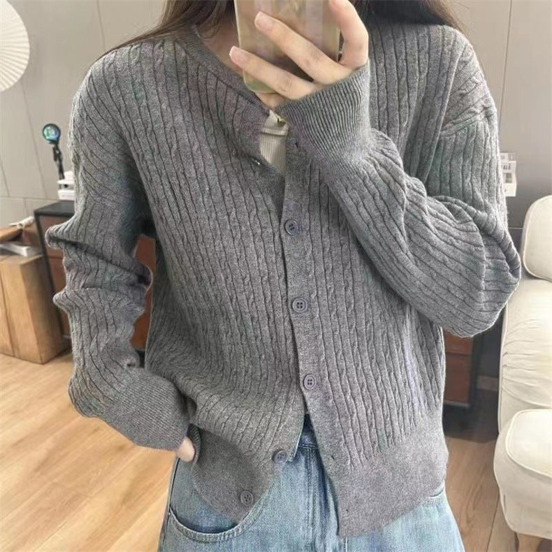 Simple Style Round Neck Sweater Coat Women's Autumn Casual Loose Retro