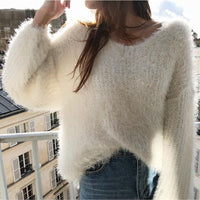 Women's Fashionable V-neck Solid Color Sweater Top