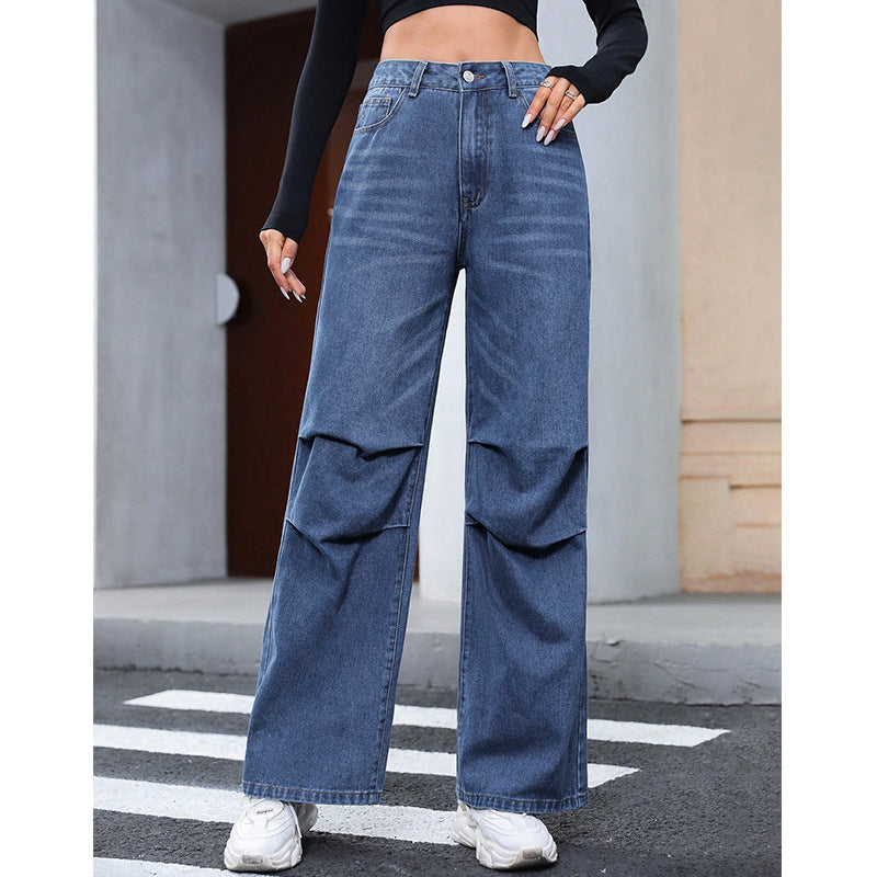 Women's Straight Loose High Waist Denim Trousers