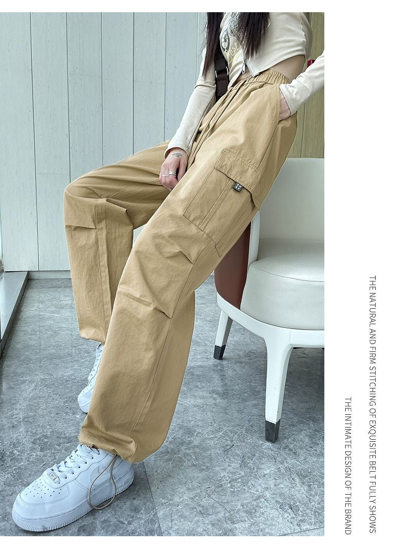 Drawstring Tooling Style High Waist Design Sense Ankle-tied Sports Wide-leg Pants