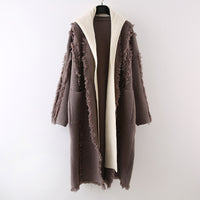 Hooded Tassel Knitted Cardigan Fake Two-piece Overknee Sweater Coat