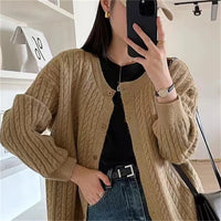 Simple Style Round Neck Sweater Coat Women's Autumn Casual Loose Retro