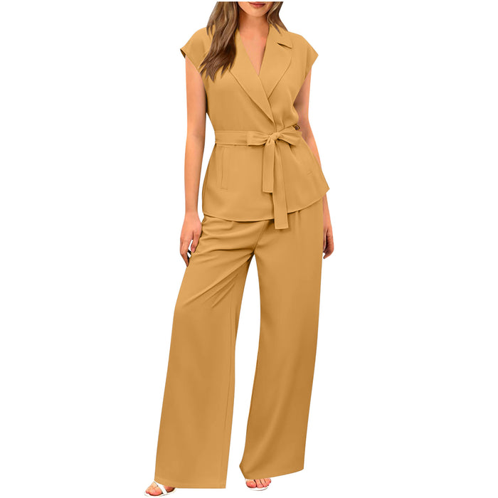 Suit Women's Fashion Solid Color Wide-leg Pants Two-piece Set