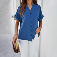 SpringSummer Temperament Pure Color Casual Stand Collar Shirt