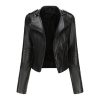 Women's Fashionable Fitted Long Sleeve Leather Coat