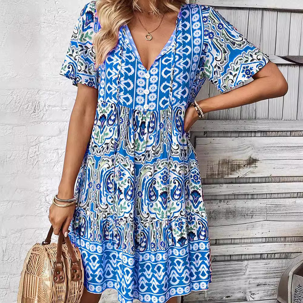 Women's V-neck Dress Fashion Loose