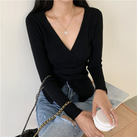 Women's Cross V-neck Long-sleeved T-shirt Inner Bottoming Sweater