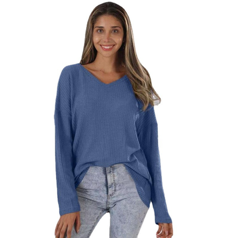 Women's Loose V-neck Plus Size Street Knitted Bottoming Shirt