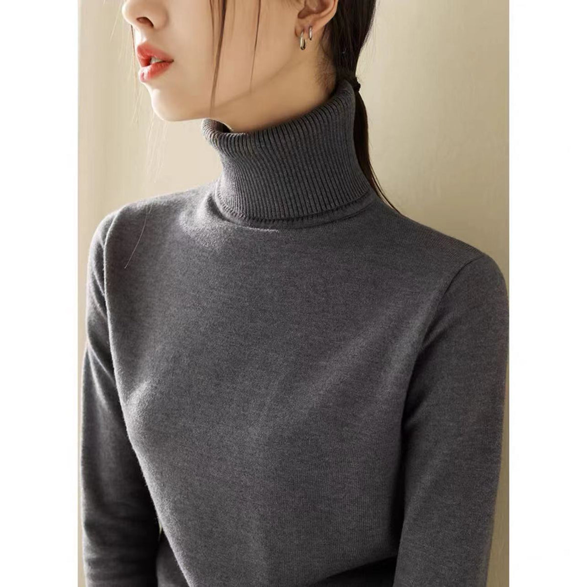 Women's Fashion Loose And Slimming Turtleneck Long Sleeve Knitted Bottoming Shirt Knitwear