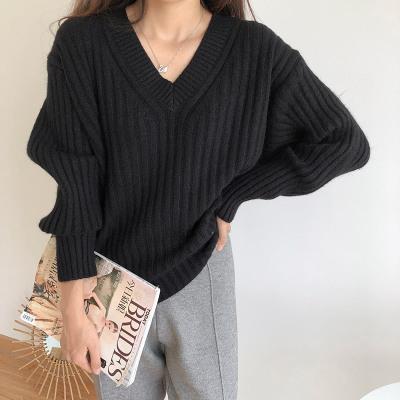 French Retro Loose And Lazy Style Pullover Sweater Design Sense Niche V-neck