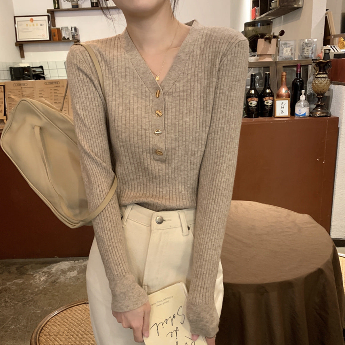 Gentle V-neck Knitted Bottoming Shirt French Style High Sense