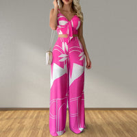 Women's Tube Top Lace-up Wide-leg Pants Suit