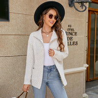 Women's Knitted Cardigan Casual Polo Collar Zipper