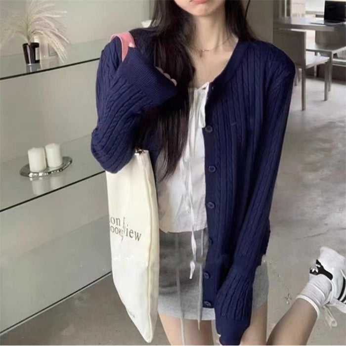 Simple Style Round Neck Sweater Coat Women's Autumn Casual Loose Retro