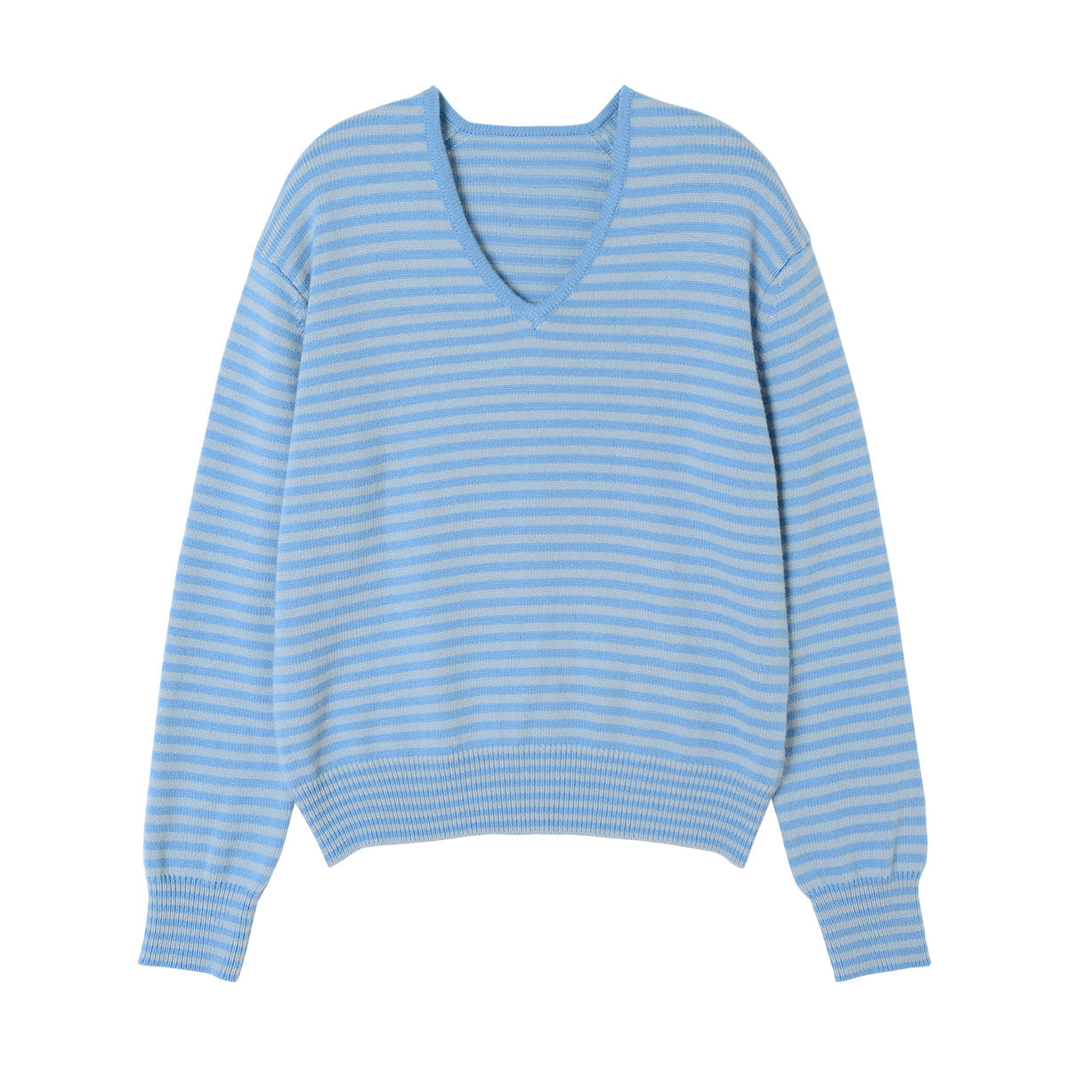 Drop-shoulder Sleeve Thin Woolen Sweater Ultra-fine Mernu Wool V-neck Striped Knitted Top