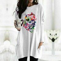 Women's Fashionable Colorful Skull Printed Long-sleeved T-shirt