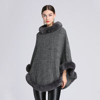 Women's Imitation Rabbit Fur Collar Shawl Cape Loose Pullover