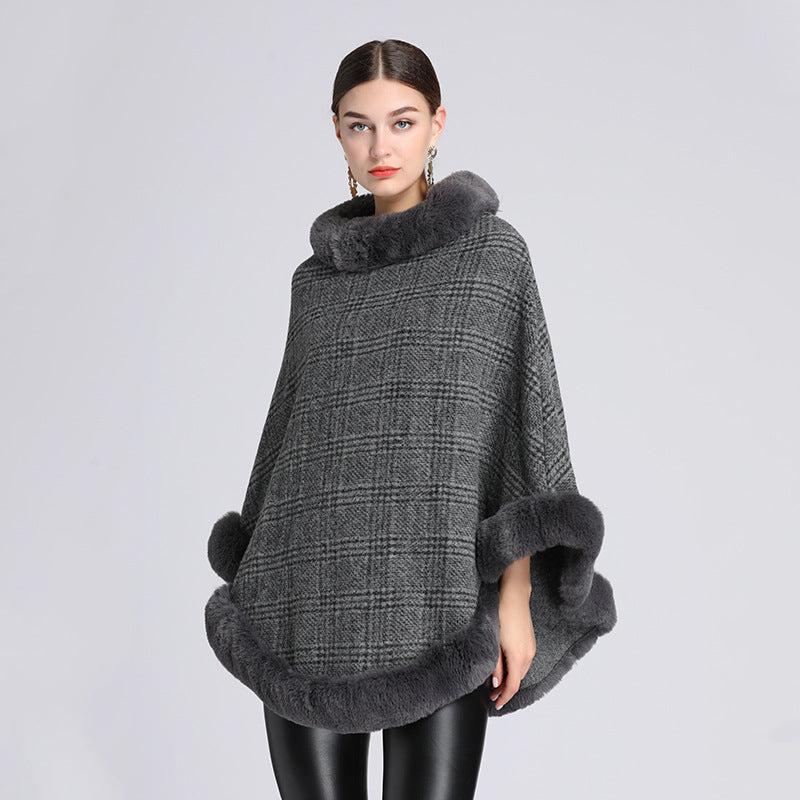 Women's Imitation Rabbit Fur Collar Shawl Cape Loose Pullover