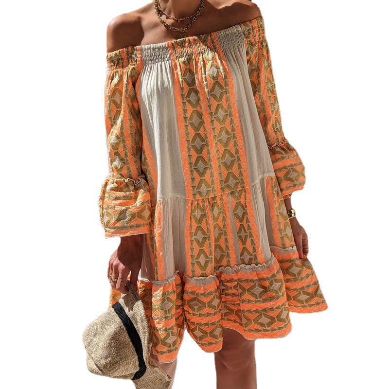 Women's Fashion Patchwork Flared Sleeves Dress