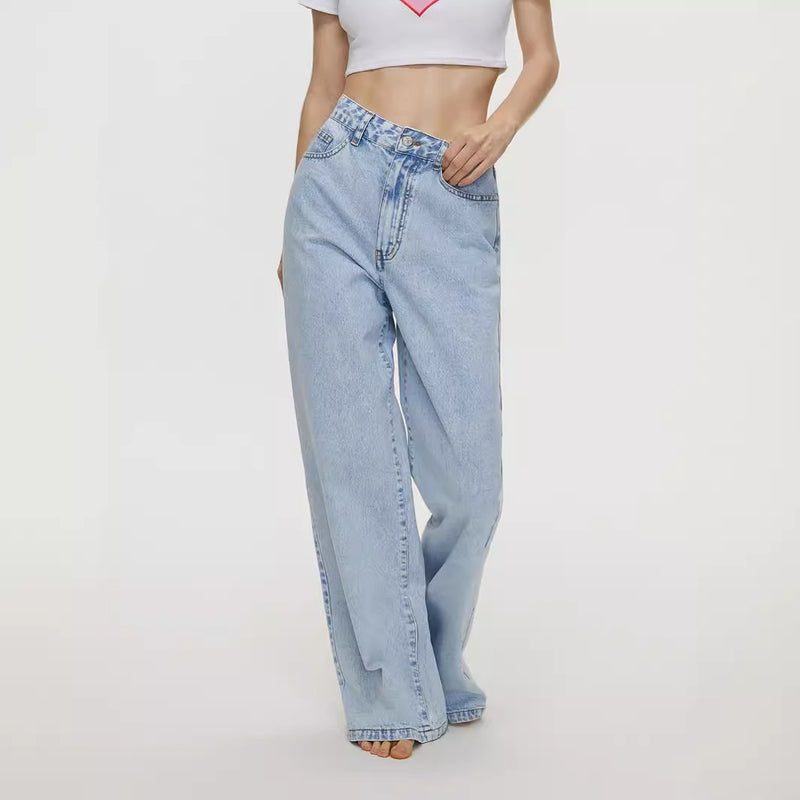 Women's Straight Loose High Waist Denim Trousers