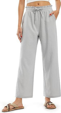 Women's Elastic Waist Pleated High Waist Straight-leg Pants Loose