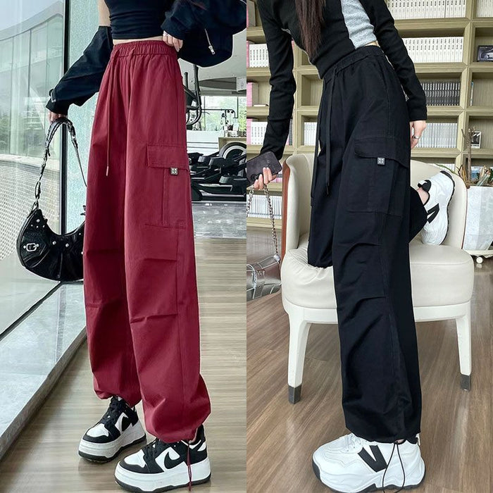 Drawstring Tooling Style High Waist Design Sense Ankle-tied Sports Wide-leg Pants