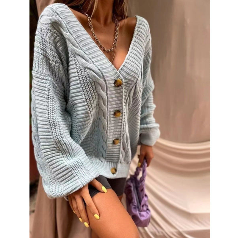 Knit Casual Fashion Twist V-neck Cardigan