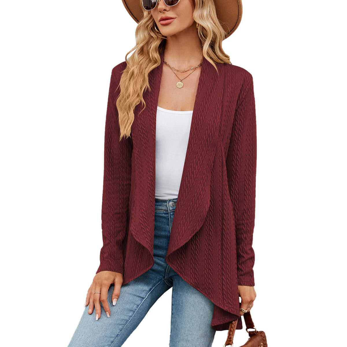 Women's Fashion Long Sleeve Solid Color Loose Cardigan Top