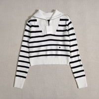 Women's Fashion Casual Half Zipper And Lapel Long-sleeved Sweater