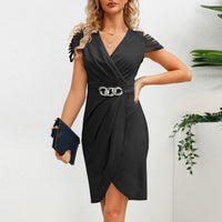 V-neck Short Sleeve Dress Sexy Elegant Temperament Skirt