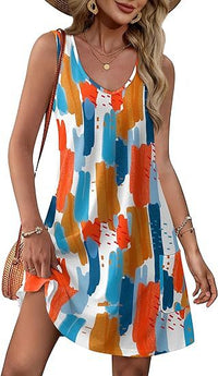 Women's Beach Vacation Sleeveless V-neck Loose Dress