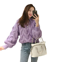 Women's Loose Round Neck Cable-knit Sweater