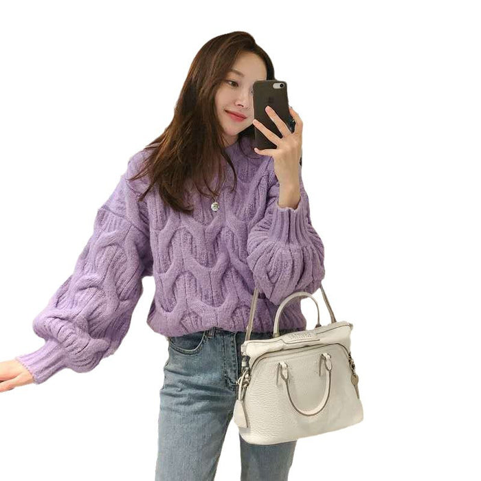 Women's Loose Round Neck Cable-knit Sweater