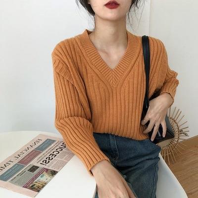 French Retro Loose And Lazy Style Pullover Sweater Design Sense Niche V-neck