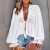 Bow Lace V-neck Long Sleeve Top