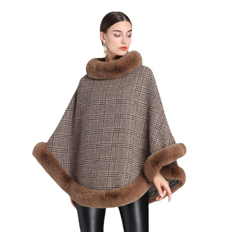 Women's Imitation Rabbit Fur Collar Shawl Cape Loose Pullover